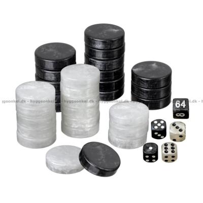 Backgammon: Ekstra brikker 28 mm (svarte og hvite)